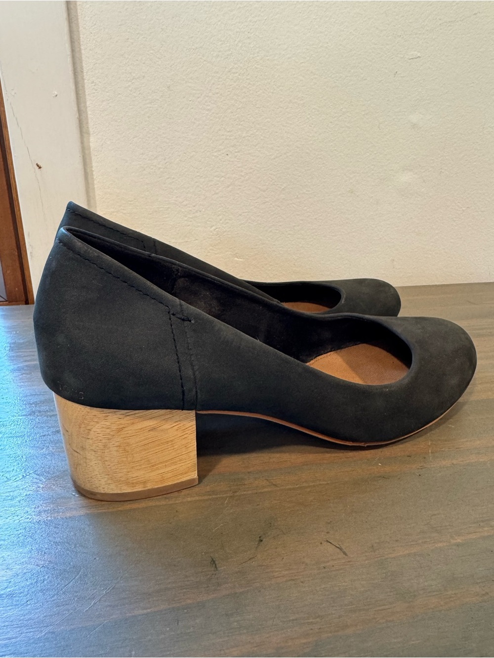 Toms Black Suede Block Heel Pumps